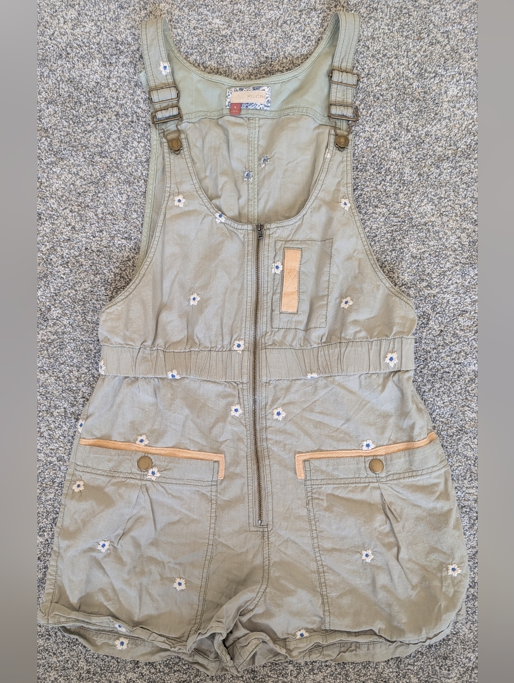 Women's Size Small Pilcro Dessa Green And Daisy Flower Overalls Romper Pockets